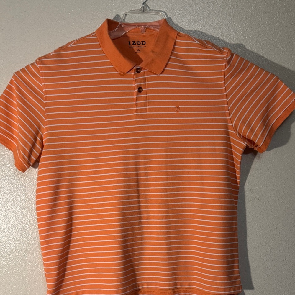Izod Men's Polo Shirt in Orange with White Stripes